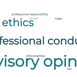 A word cloud with words related to ethics, professional conduct and advisory opinion.